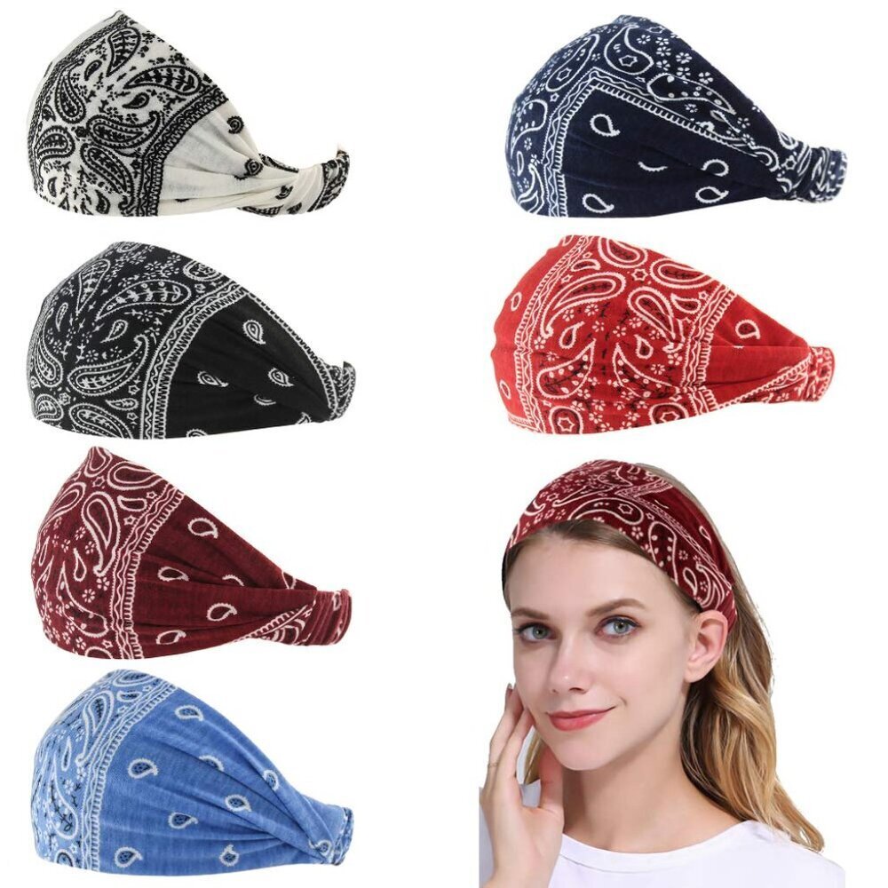 Paisley Bandana Headband for Women with Elastic Yoga Headband Outdoor Hairband A